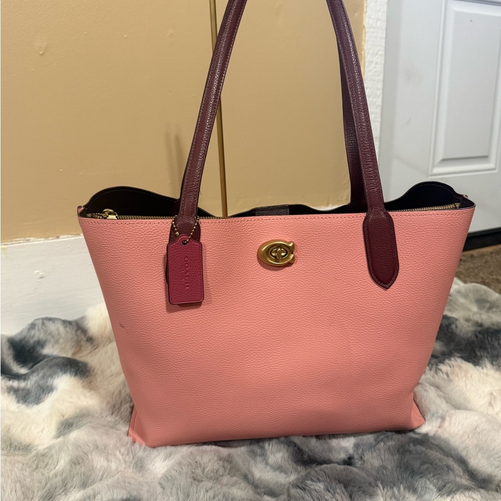 Coach Pink and Burgundy Leather Tote Bag